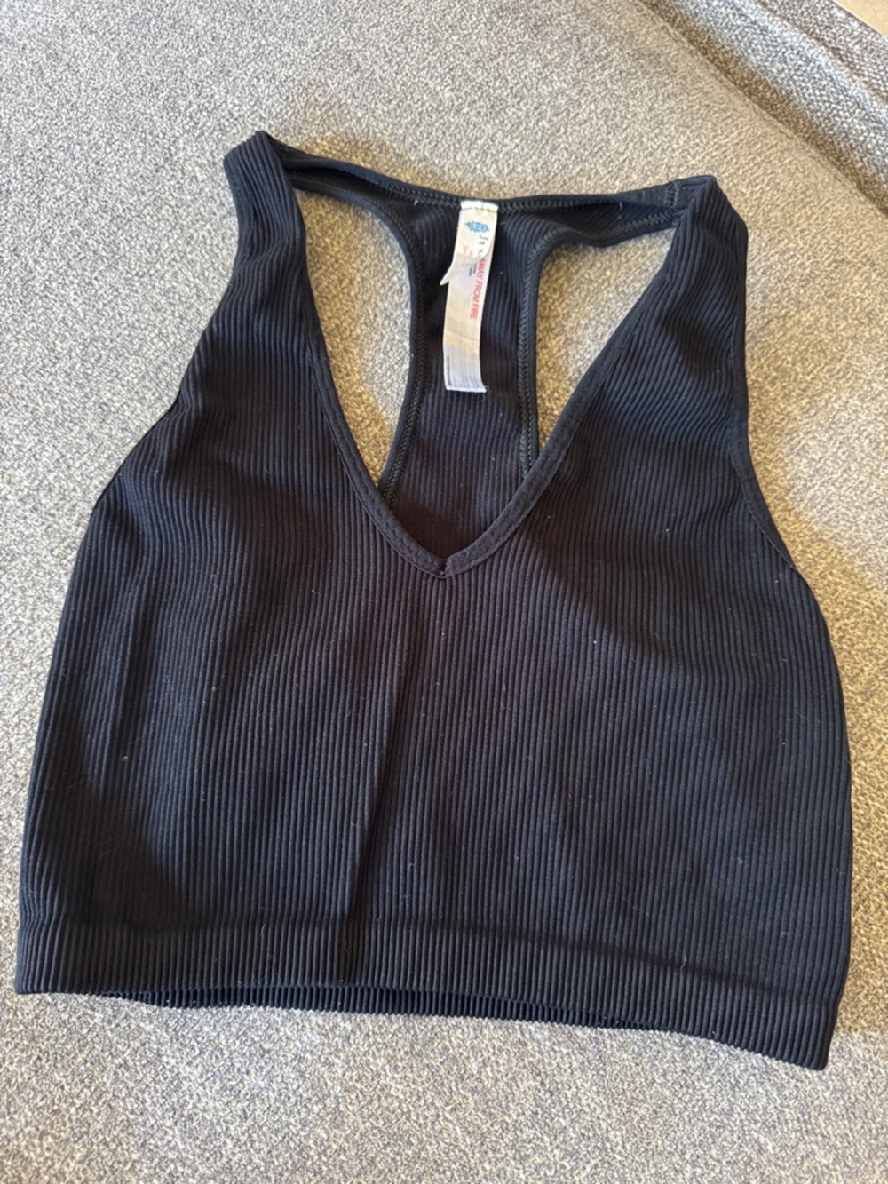 Free People Movement Black Ribbed Racerback Crop Tank Top